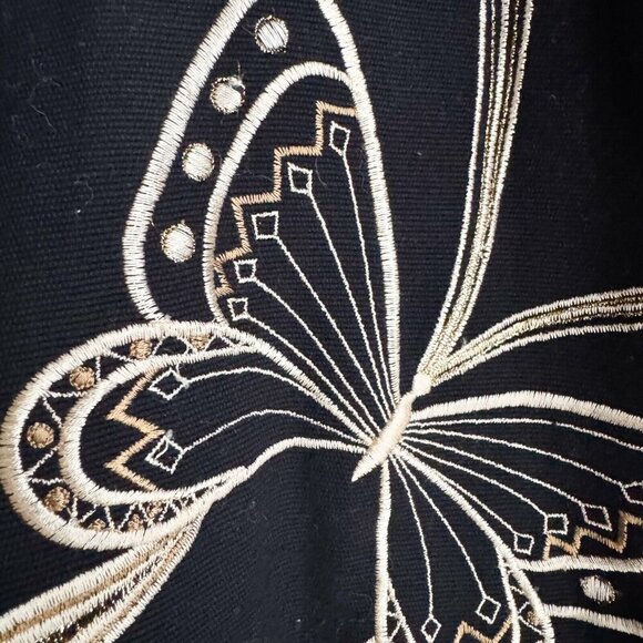 Vintage Allure Black Gold Butterly Print embroidered Blazer Jacket XL - Picture 6 of 9